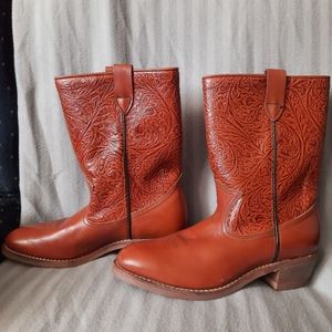 Vintage HY-TEST Tuf Gum Safety Boots Western Embossed Leather Brown Mens SZ 10B